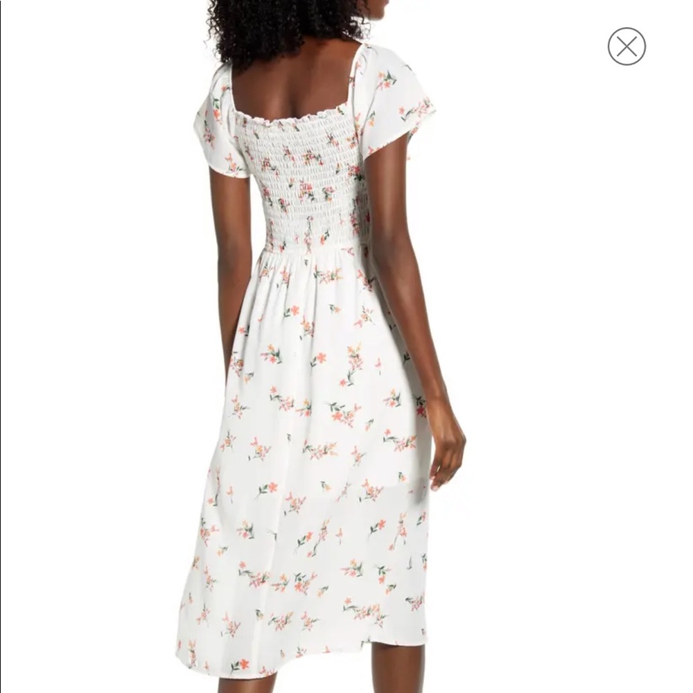 ROW A Floral Smocked Bodice Midi Dress